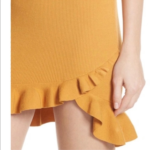 A.L.C Tulum Ribbed Ruffle Hem Mini Dress In Putty Yellow Short Sleeve L - Picture 3 of 10